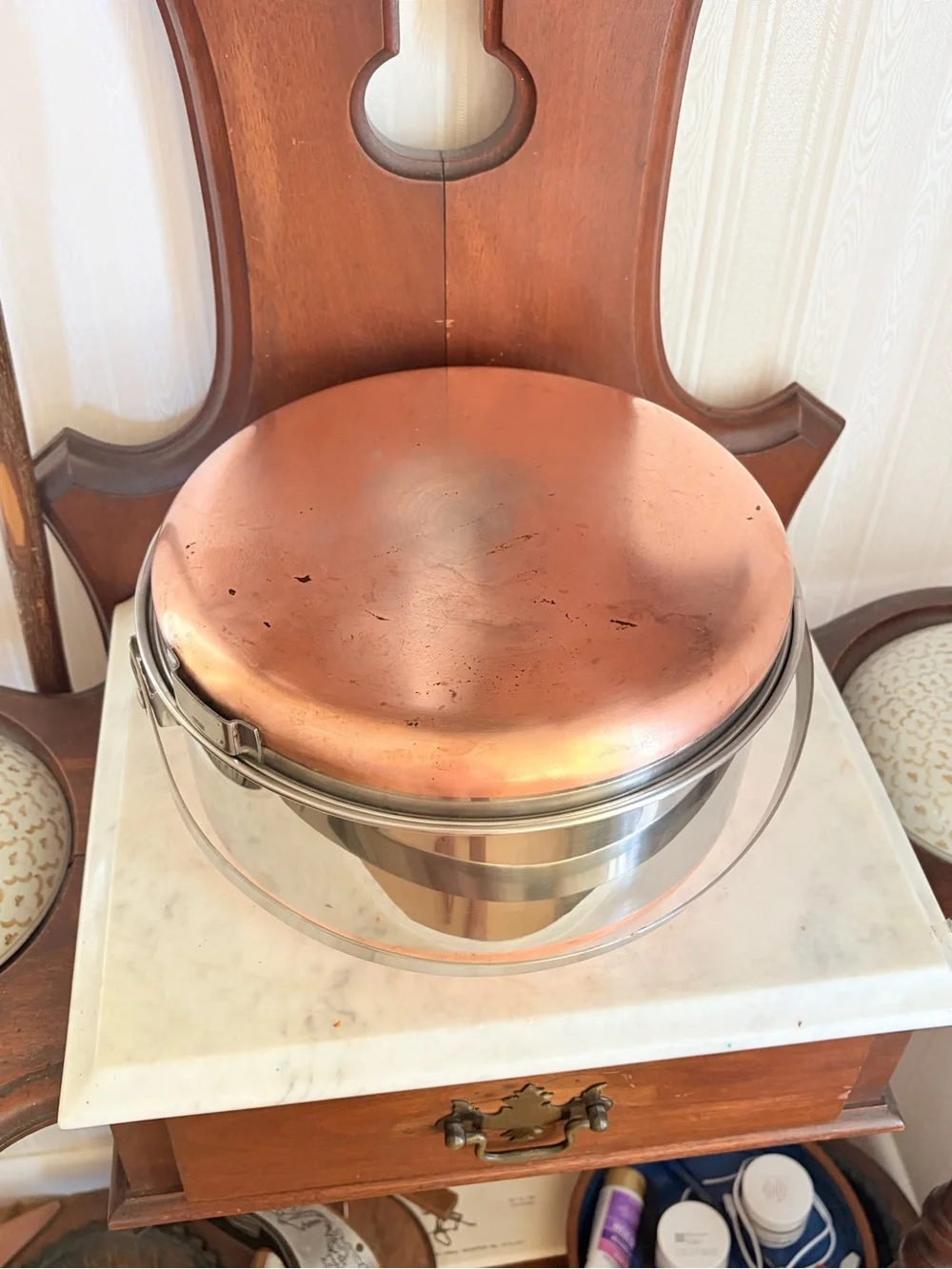 1960's Full Set Nesting Camping Cookware Stainless / Copper Bottom And Handle